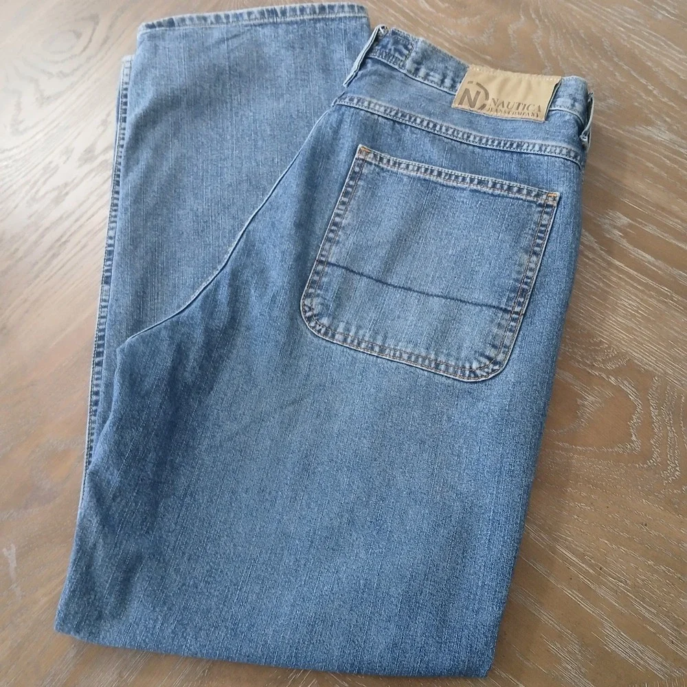 Nautica Jean Company Men Jeans Sz 36x32 Relaxed Fit Baggy Wide Leg MediumWash...